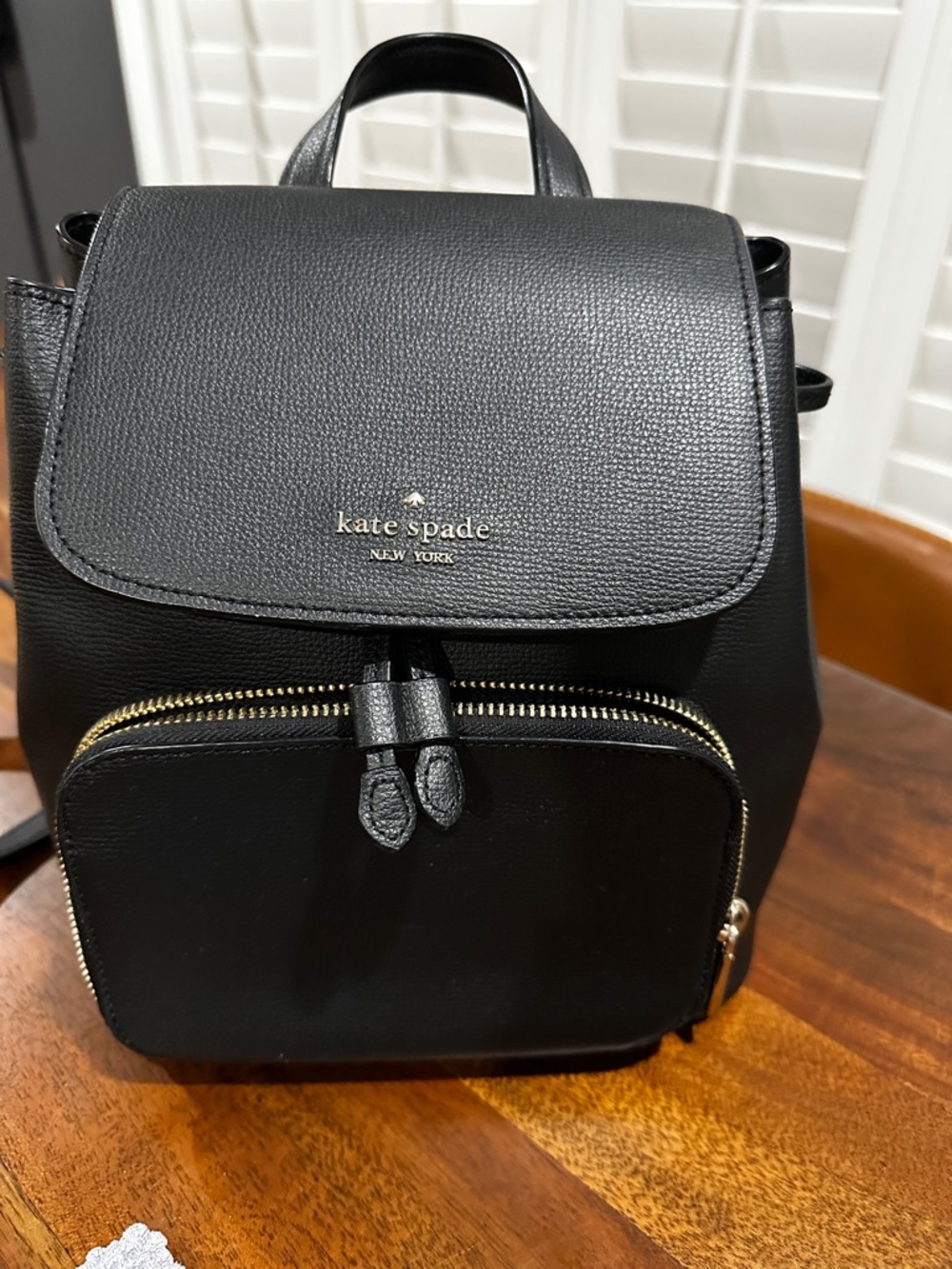 kate spade Black Pebbled Leather Mini Backpack with Gold Hardware